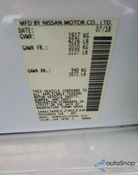 2018 Nissan Altima 2.5 из США, поврежденный, VIN 1N4AL3AP8JC290339